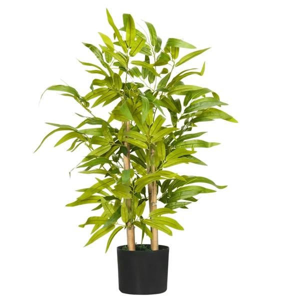 Artificial bamboo tree with green leaves in a black round pot for indoor decor