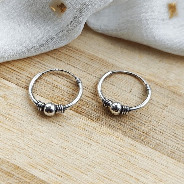 The Colourful Aura Pure Silver Bali Asian Tiny Lightweight Dainty Unisex Hoop Earring