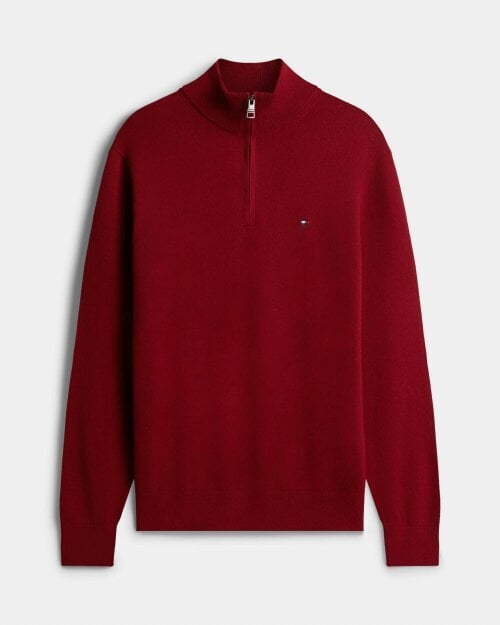 Tommy Hilfiger Organic Cotton Cashmere Mens Zip-Mock Sweater - Regatta Red