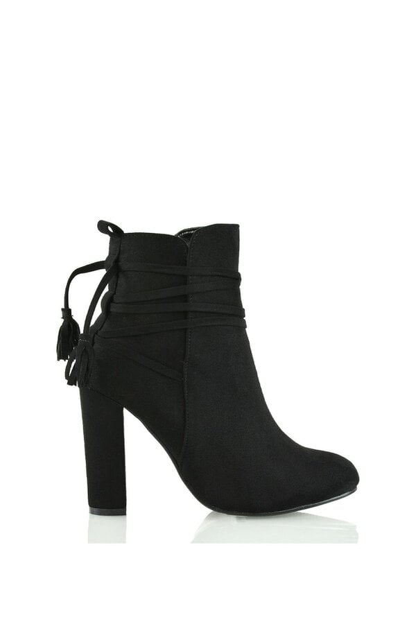 XY LONDON Tie up Tassel Detail Block High Heel Ankle Boots