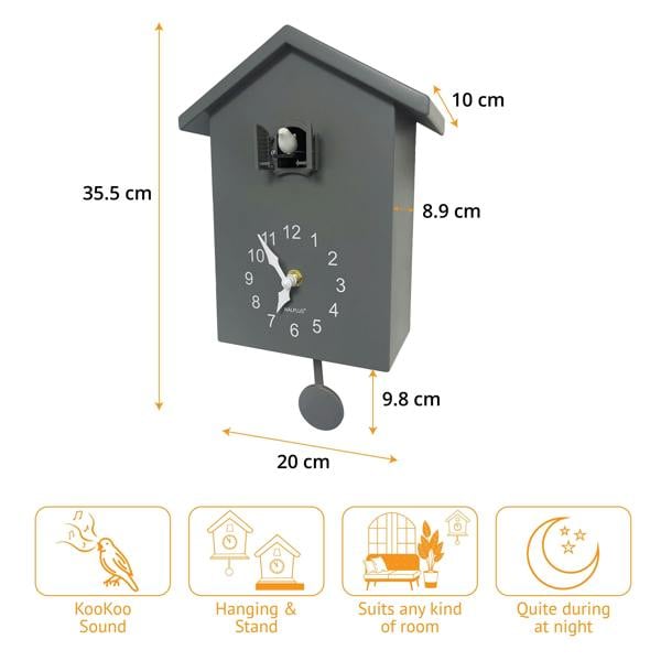 WALPLUS WC2139 - Grey Minimalist Cuckoo Clock