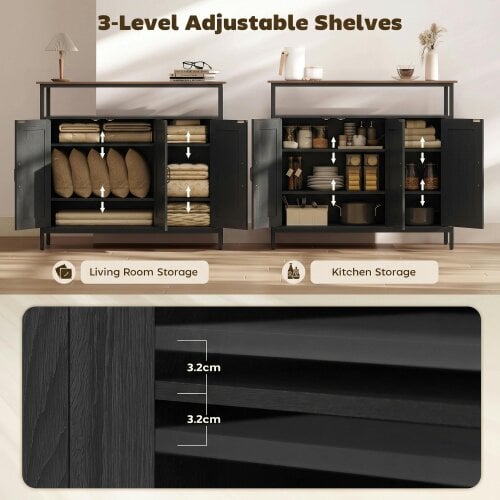 HOMCOM Industrial Kitchen Sideboard with Open Shelf & 2 Cabinets, Black