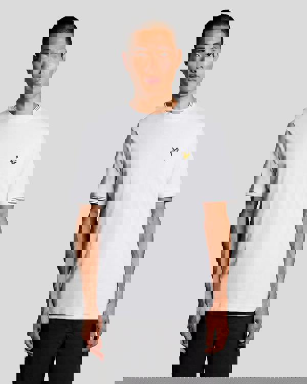 Lyle & Scott Fine Tipped Mens T-Shirt - Y162 White/Everglade | CHO | Designer Mens Short Sleeve T-Shirts