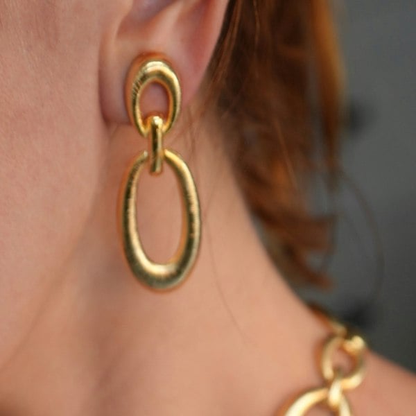 Gold Trip Vintage Brushed Gold Oval Link Earrings