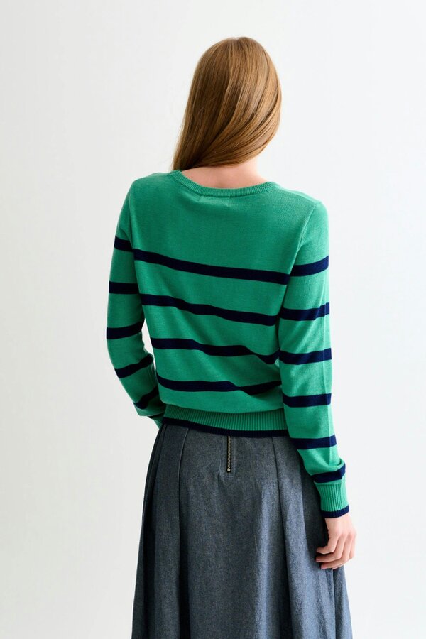 Bly Bow Intarsia Striped Jumper - Navy