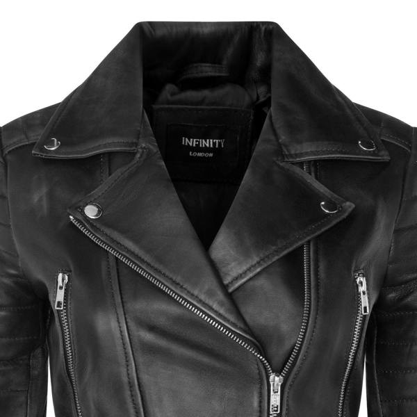 Womens Brando Cropped Leather Jacket-Longtown - Upperclass Fashions 