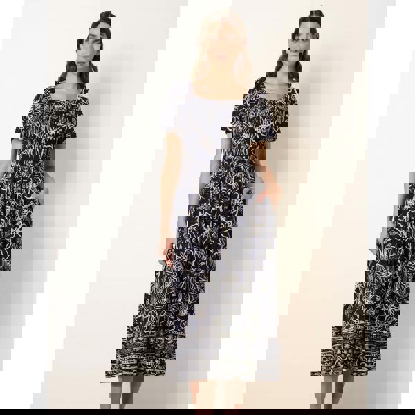 Blue Vanilla Shirred Drop Waist Midi Dress