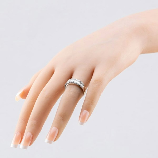 T. H. Baker 9ct White Gold 1.00ct Baguette & Brilliant Cut Diamond Three Row Ring THR44489-100