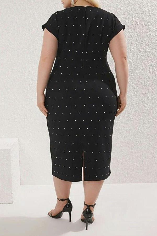 WOVCOR Sleeveless Embellished Mini Woven Plus Size Evening Dress