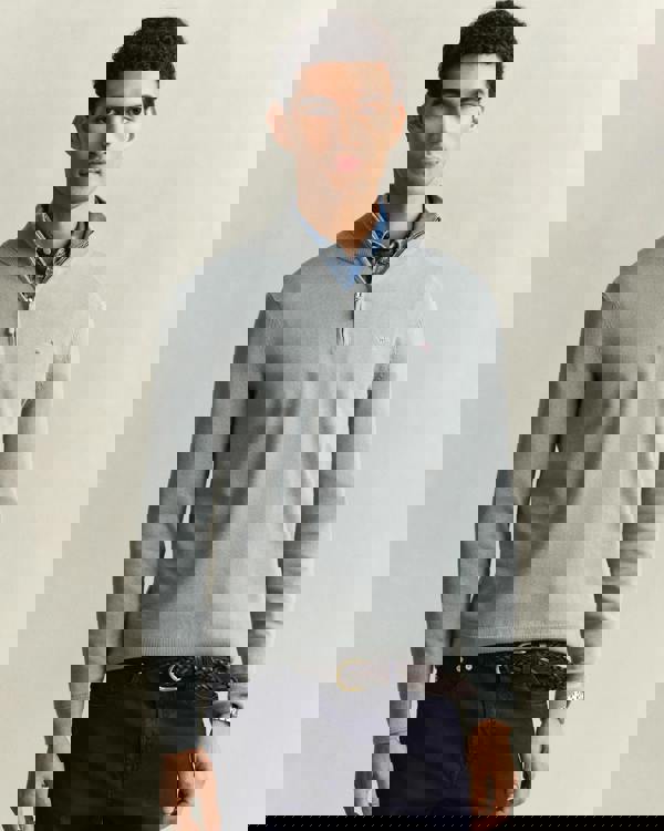 GANT Mens Classic Cotton Half Zip Jumper - 10 Ceramic Grey