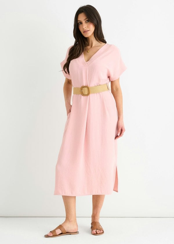 Gini London Blush Air Flow Belted Oversized Dress