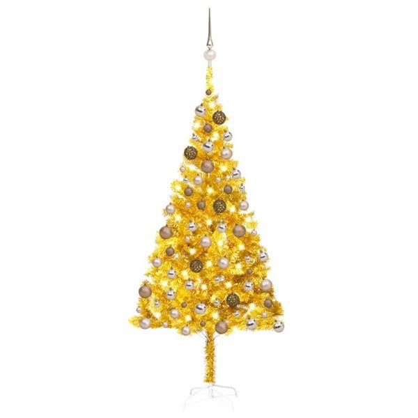 Berkfield Artificial Christmas Tree with LEDs&Ball Set Gold 180 cm PET