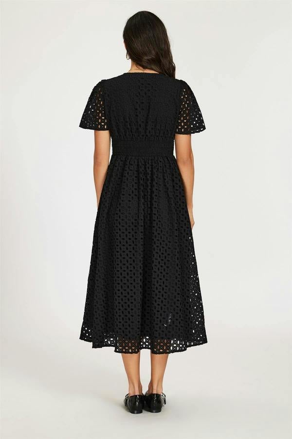 FS Collection Broderie Anglaise Midi Dress In Black