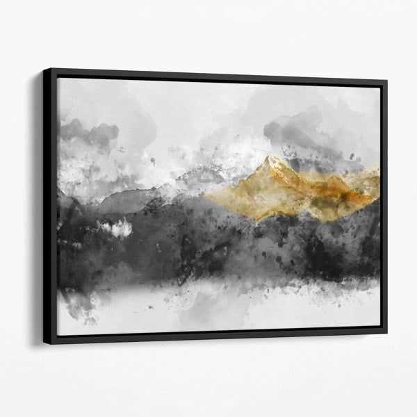 Artze Wall Art Abstract Grey and Yellow Mountains Wall Art Canvas Print