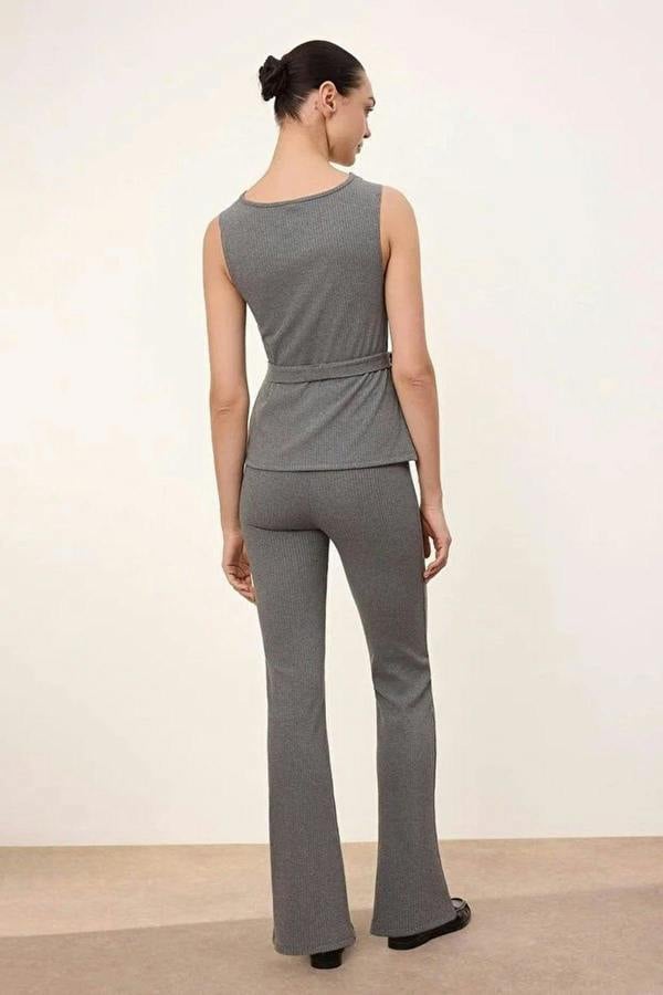 WOVCOR 2-Piece Fitted Ribbed Stretch Knit Top and Bottom Set