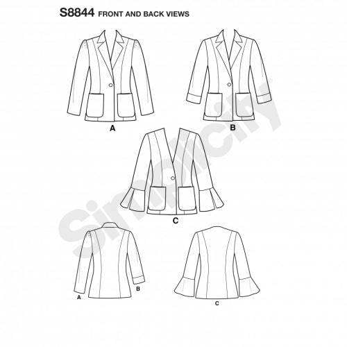 Simplicity Sewing Pattern 8844, Jackets for Women, H5 (6-8-10-12-14) - Intermediate