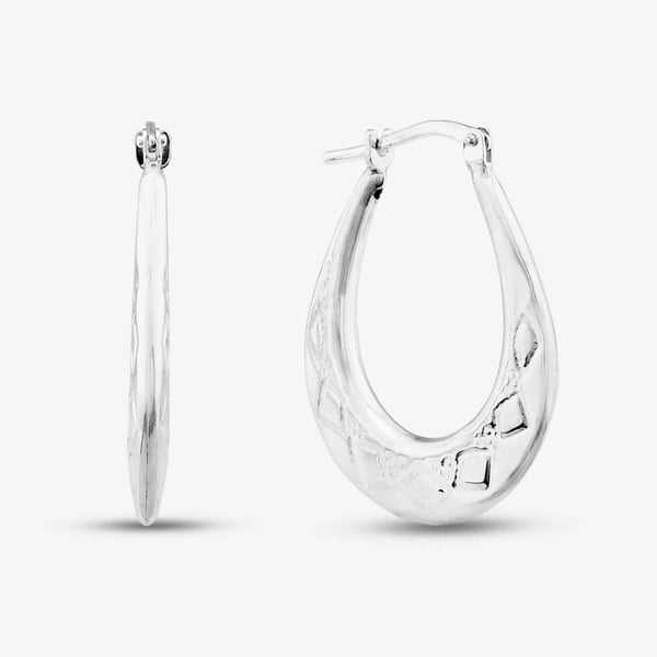 T. H. Baker Sterling Silver Oval Patterned Creole Hoop Earrings S3019