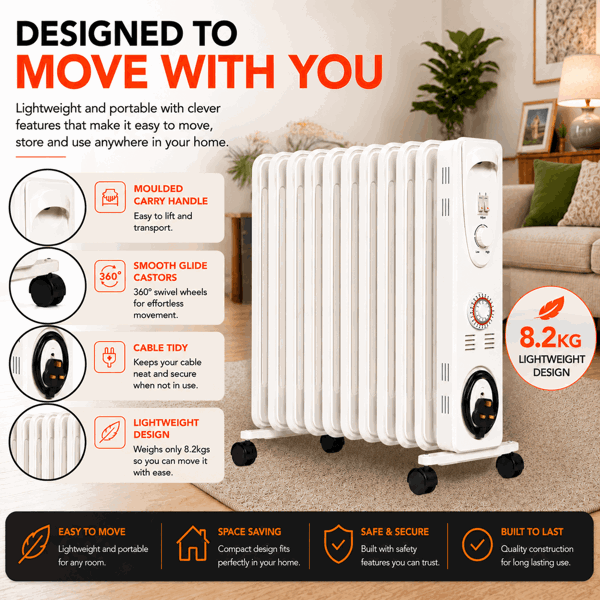 Mylek Oil Filled Electric Portable Heater Radiator with Adjustable Thermostat 2500w