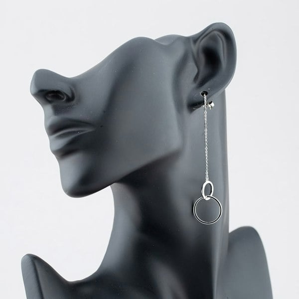 T. H. Baker Silver Double Circle Chain Dropper Stud Earrings SE04940A