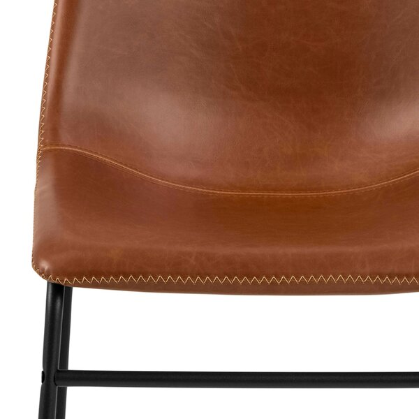 Wyld Haus Set of 2 Bogense Tan Brown Faux Leather Dining Chairs Cream Stitching