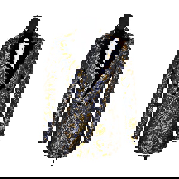 David WeJ Kensington Double Breasted Peak Lapel Jacquard - Blue Gold