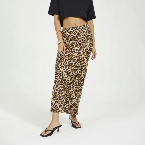 Brave Soul Brown Leopard Print Satin Midi Skirt - Brown Image 1