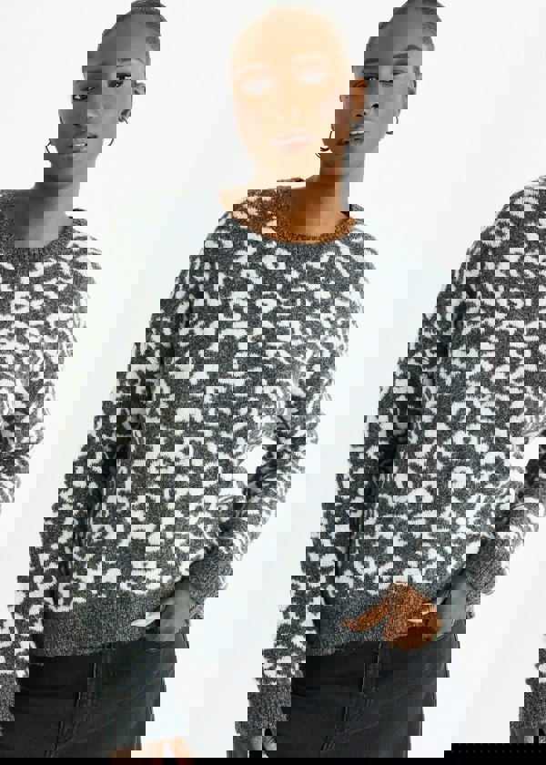 Gini London Grey Animal Pattern Loose Fit Knit Jumper