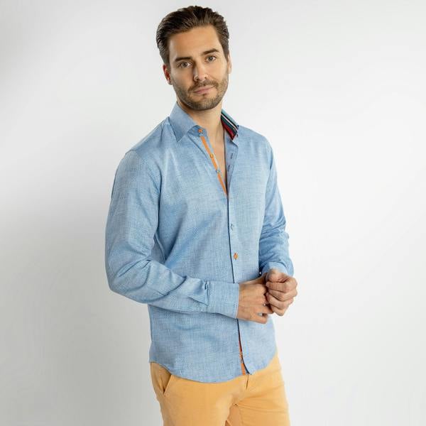 KNITTED  CLASSIC JACQUARD SHIRT WITH MULTICOLOURED STRIPE INSERT - Premium Men's Patterned Shirt by Claudio Lugli | Bold Design, Tailored Fit, Best Printed Shirts