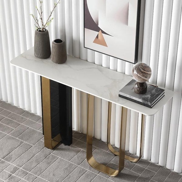 Detail view of Kave Console Table, Gold And Black with table console with mirror