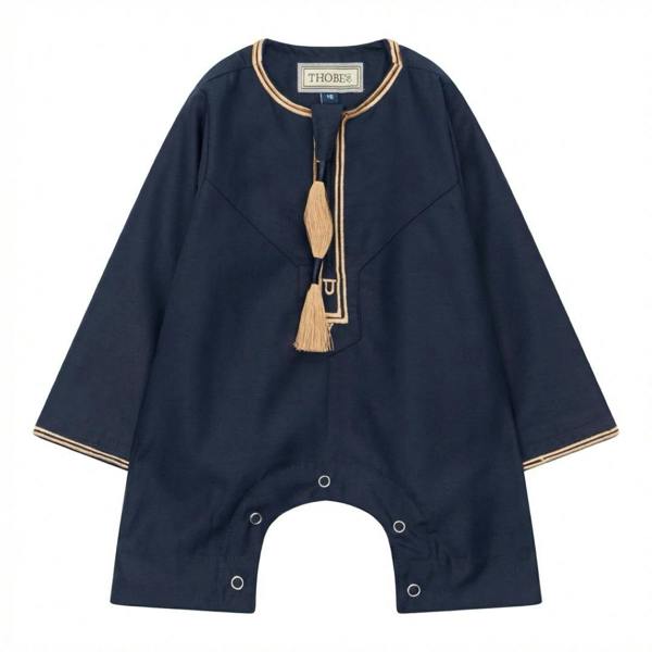 TT-003 - Baby Toddler Emirati Omani Gold Tassel Romper Thobe - Navy - Thobez - 13