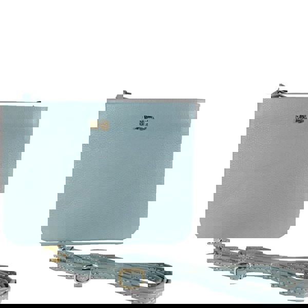 Assots London 'SOPHIA' Cameo Blue Pebble Grain Zip Top Leather Crossbody Bag