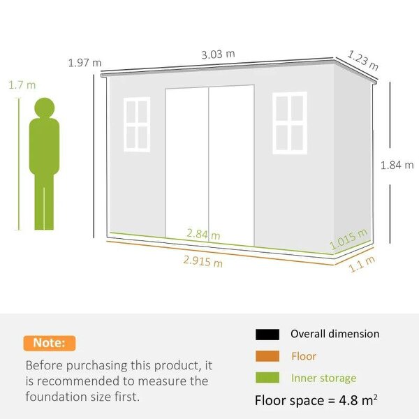 10 x 4 ft Resin Garden Shed, Outdoor Storage Shed with Floor, Windows, Lockable Doors and Vents, Dark Grey