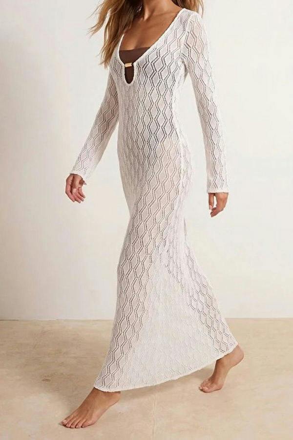 WOVCOR Knitted Maxi Beach Dress with Accessory Details