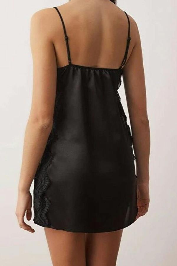 WOVCOR Satin Woven Nightdress with Lace and Back Detail
