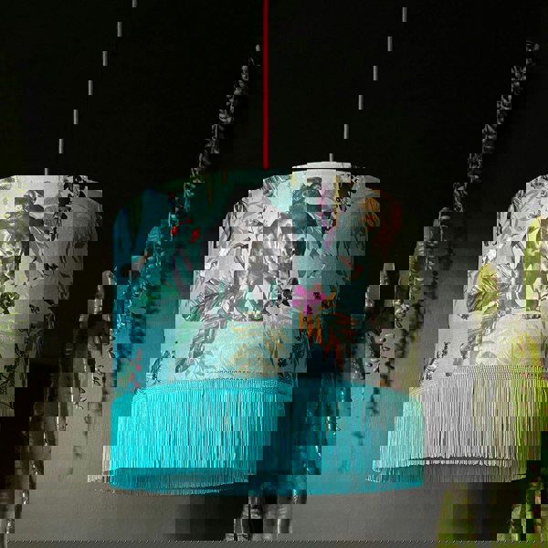 Handmade Fringed Velvet Lampshade with in Lithium