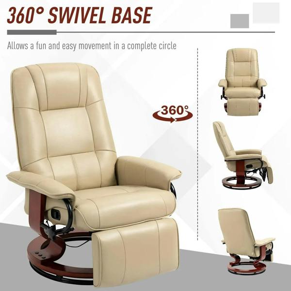 Cream white 360° swivel base recliner with footrest
