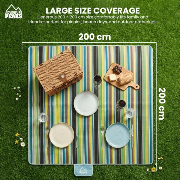 ADVENTURE PEAKS Picnic Blanket 200x200cm – Foldable Picnic Mat with PVC Water Resistant Backing - Portable Beach Blanket