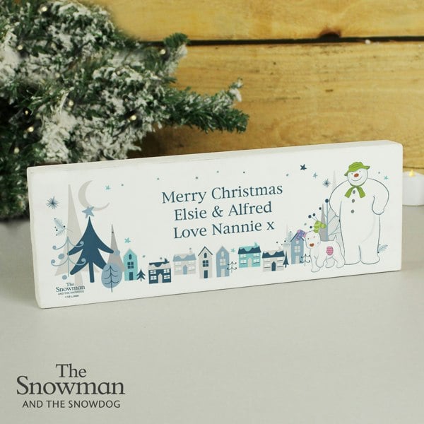 Personalised Memento Company Personalised The Snowman and the Snowdog Wooden Mantel Decoration