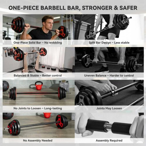 SPORTNOW 20kg Adjustable Barbell Weights Set for Home Gym, Strength Training
