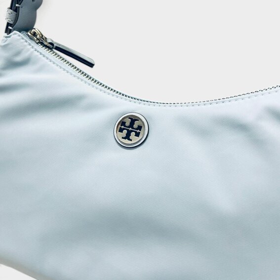 Tory Burch Nylon Zip Top Shoulder Bag Morning Blue