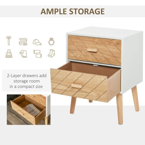 Wyld Haus Sutare Wood Natural Finish 2 Drawer Bedside Table with Chevron Design