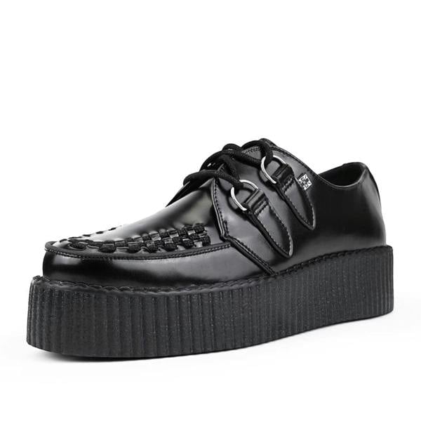 TUK Footwear TUK Viva High Creeper Black Leather Platform Lace-Up Goth Shoes - AV6802