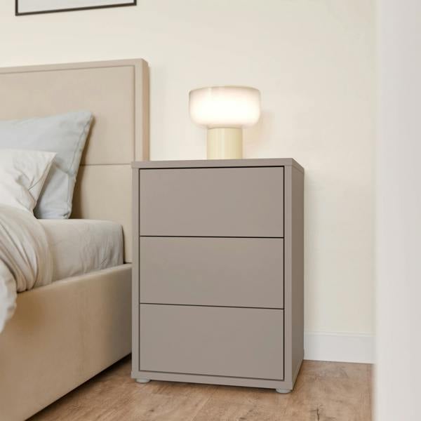 Furniture To Go Alice Springs Bedside Cabinet with 3 Drawers Push-to-Open in Taupe