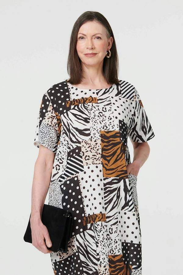 Black | Animal Print Shift Knee Length Dress
