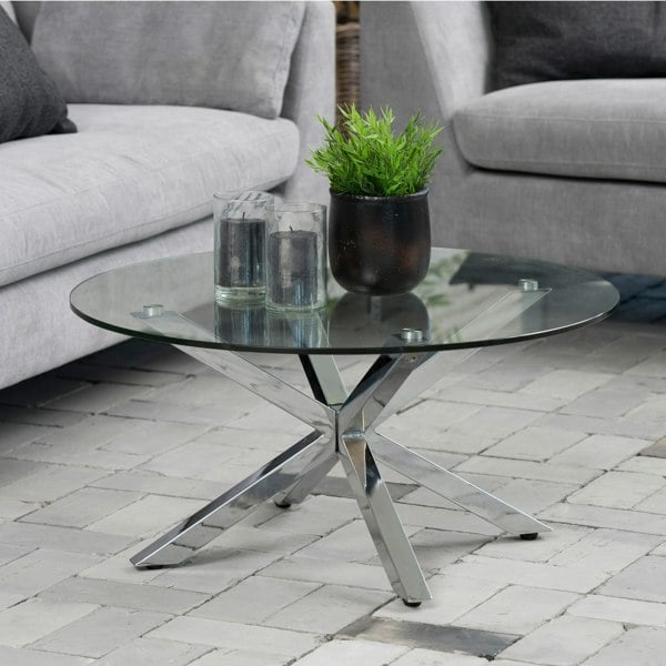 Furniture To Go Heaven Round Coffee Table with Glass Top and Chrome Legs