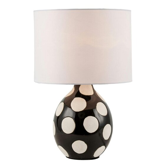 Happy Homewares Modern Ceramic Glossy Black Table Lamp with White Polka Dot Spots