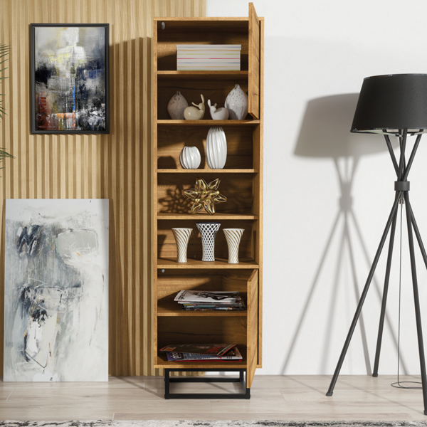 Mex Furniture Vintage 175cm Loft Retro Industrial Display Cabinet Oak Cupboard