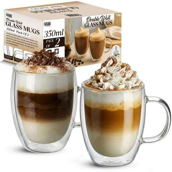 Fusion Food Care Double Walled Coffee Glasses Mugs Pack of 2 Cappuccino Latte Macchiato Glasses Cups