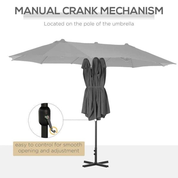 Bobobiy 4.6M Sun Umbrella Canopy Double-sided Crank Sun Shade w/ Cross Base Grey