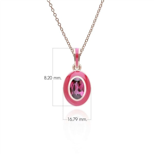 253P335690925 Siberian Waltz Pink Enamel & Oval Rhodolite Pendant in Rose Gold Plated Sterling Silver Dimensions